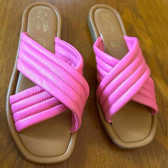 Seychelles Pink Quilted Slide Sandals Italy Women’s Size 9.5 – puff Cross Strap - Picture 2 of 5